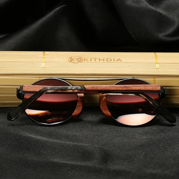 KITHDIA Femeile din Lemn de Bambus ochelari de Soare Polarizat Rotund Vintage Ochelari de Acoperire de Protecție UV400 Lentile de Ochelari de Soare