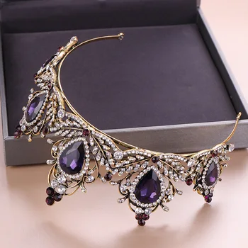 KMVEXO 2019 Nou stil Baroc Cristal Violet Tiara Coroana Par Mireasa, Accesorii Mirese, Coronite de Mireasa Diadema Printesa Regina Diadema