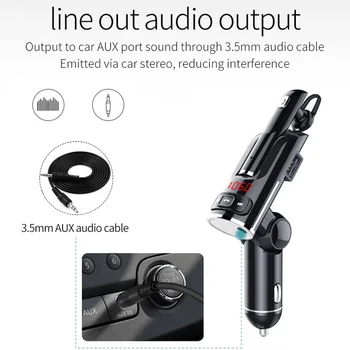 Konrisa Aux Transmițător FM Auto cu Cască Bluetooth Handsfree Kit Wireless A2DP Music Player Suport telefon Dual USB Port