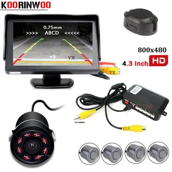Koorinwoo Masina Monitor Video 800*480 Senzor de Parcare Auto Cu 4 Radare BIBI Difuzor Auto retrovizoare cu Camera de Rezervă IP68 Inversă Parktronic