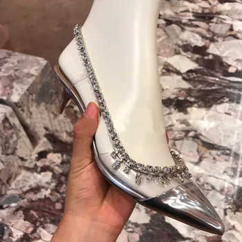 Koovan Femei Sandale 2020 Primavara-Vara Noi Stras Stilet Tocuri sex Feminin Culoare Transparent Cristal Sexy femei pantofi