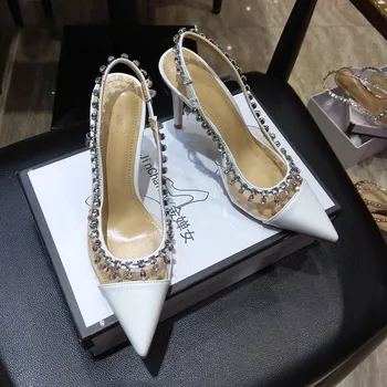 Koovan Femei Sandale 2020 Primavara-Vara Noi Stras Stilet Tocuri sex Feminin Culoare Transparent Cristal Sexy femei pantofi