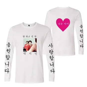 Kpop Bangtan Boys T-shirt coreeană alfabet de imprimare în jurul casual bărbați și femei, cu maneci lungi T-shirt
