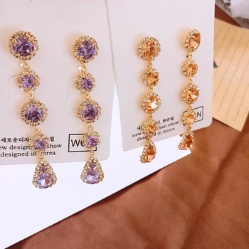 Kpop-coreean Celebritate același design elegant Cercei Lungi cu Paiete de Argint Stras de Cristal Legăna Cercei Femei Bijuterii de Nunta