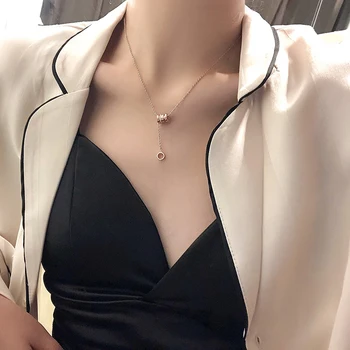 Kpop Din Oțel Inoxidabil Colier Pentru Femei Drăguț De Aur A Crescut Lanț Plin De Grație Declarație Pandantiv Rotund Colierele Fine Moda Bijuterii