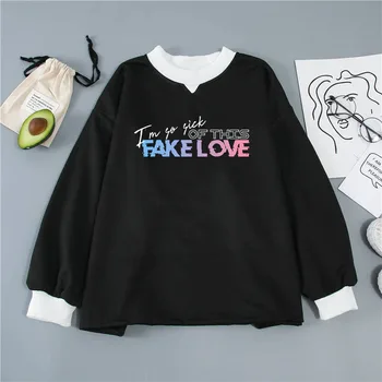 Kpop Fals Scrisoare de Dragoste de Imprimare hoody Femei cu maneci Lungi tricou Casual Moda Harajuku hanorac Streetwear Tee Femme T