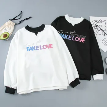 Kpop Fals Scrisoare de Dragoste de Imprimare hoody Femei cu maneci Lungi tricou Casual Moda Harajuku hanorac Streetwear Tee Femme T