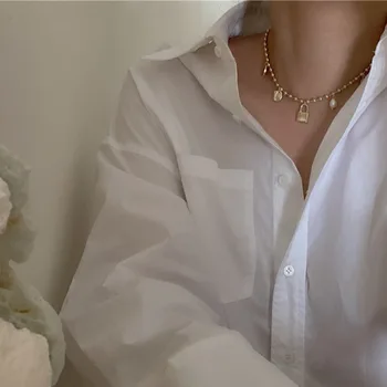 Kpop Moda Retro Pearl Portret Cheie De Blocare Geometrice Pandantiv Cravată Colier Pentru Femei De Zi Cu Zi De Birou Accesorii Bijuterii