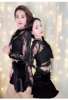 Kpop Seo Da Ji Casual Negru dantelă fusta scurta set Femei din Două Piese coreene de Vară Sexy două piese rochie set de haine de sex feminin