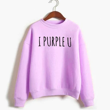 Kpop Tricoul Violet U Scrisoarea Imprimate Femei Tricou Toamna Iarna Fleece Hoodie Cald Stil coreean Streetwear Topuri