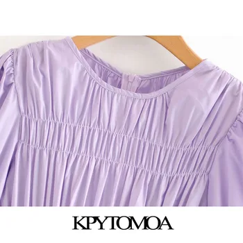 KPYTOMOA Femei 2020 Dulce de Modă Plisate Solid Mini Rochie Vintage Puff Maneca cu Fermoar Spate Rochii de sex Feminin Vestidos Mujer