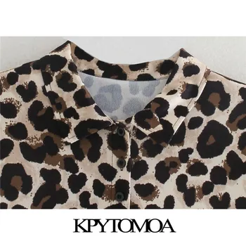 KPYTOMOA Femei 2020 Moda Chic Cu Butoane de Imprimare Leopard Mini Rochie Vintage Maneca Scurta Model Animal de sex Feminin Rochii de Mujer