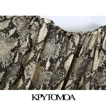 KPYTOMOA Femei 2020 Moda Chic Cu Centura Snake Print Ciufulit Rochie Midi Vintage Maneca Lunga Talie Elastic Rochii de sex Feminin Mujer