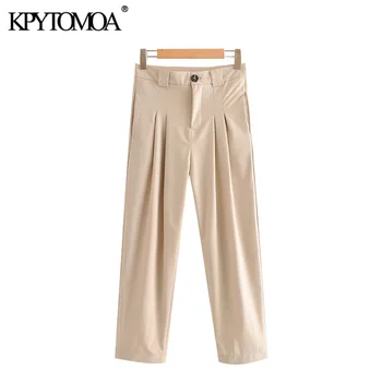 KPYTOMOA Femei 2020 Moda Chic de Birou Poarte Pantaloni Cutat Vintage cu Fermoar Buzunare Laterale Feminin Glezna Pantaloni Pantaloni