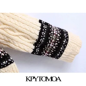 KPYTOMOA Femei 2020 Moda Oversized Jacquard Cablu unită Pulover Vintage V-Neck Maneca Lunga Femei Pulovere Topuri Chic