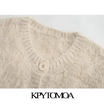 KPYTOMOA Femei 2020 Moda Soft Touch Trunchiate Cardigan Tricotate Pulover Epocă O Gatului Maneca Lunga Femei Îmbrăcăminte exterioară Topuri Chic