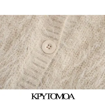 KPYTOMOA Femei 2020 Moda Soft Touch Trunchiate Cardigan Tricotate Pulover Epocă O Gatului Maneca Lunga Femei Îmbrăcăminte exterioară Topuri Chic