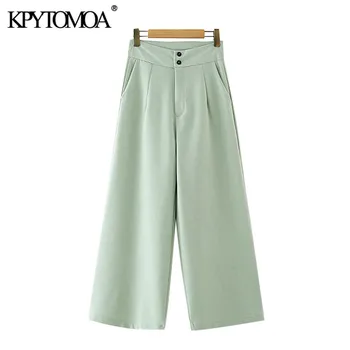 KPYTOMOA Femei 2020 Moda Uzura de Birou Buzunare Laterale Pantaloni Vintage Talie Mare cu Fermoar Glezna Feminin Pantaloni Mujer