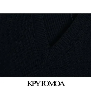 KPYTOMOA Femei 2020 Moda Uzura de Birou Negru Vesta Tricotate Pulover Vintage V Gâtului fără Mâneci Femei Vesta Chic Topuri