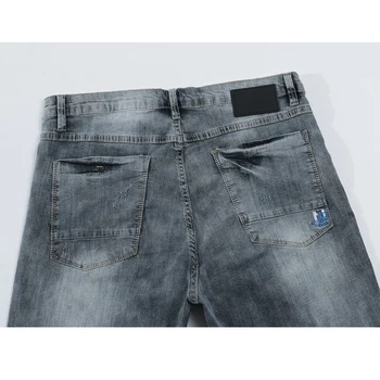 KSTUN Blugi pantaloni Scurți Mens Grey Jeans Stretch Slim Direct de Epocă Casaul Pantaloni de Vara pantaloni Scurti din Denim de sex Masculin Blugi de Brand de Înaltă Calitate
