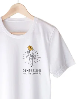 Kuakuayu-JBH Compasiune Este Soluția Scrisoare de Imprimare de Top de Moda de Vara Unisex Tricou din Bumbac Tricou Alb Negru