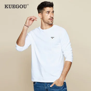 KUEGOU Bumbac barbati tricou cu maneca lunga tricou de moda de Albine broderie tricou barbati Toamna tricou top plus dimensiune ZT-7786