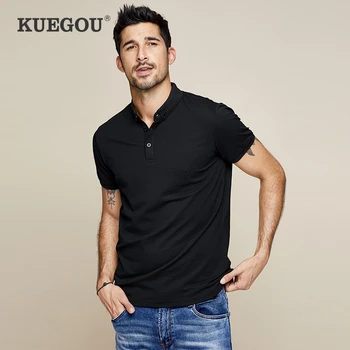 KUEGOU de Vară 2020 Alb, de Bumbac, Tricou Polo Barbati Moda Maneca Scurta Slim Fit Poloshirt Pentru bărbați Brand Plus Dimensiunea Îmbrăcăminte 1524