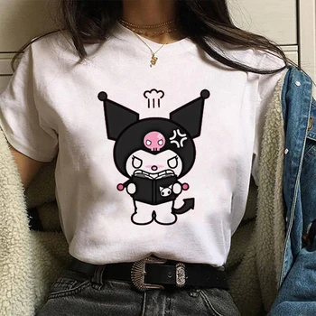 Kuromi Kawaii Grafic de Imprimare T-shirt Femei Harajuku Estetice Top Alb Casual Tricou Anime Y2k Coreea Koop Hip Hop Femei T Shirt