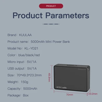 KUULAA Mini Power Bank 5000mAh Tip C Powerbank de 5000 mAh Încărcător Portabil Extern Încărcător de Baterie Pentru mi 9 10 Samsung iphone