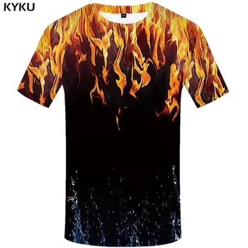 KYKU Brand Flacără tricou Barbati Negru Amuzant tricouri Yin Yang Tricou Imprimat Punk Tricou de Imprimare Gotic tricouri 3d Maneci Scurte