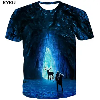 KYKU Brandului Deer T-shirt pentru Bărbați Animal, Tricouri Casual Harajuku Haine Anime Albastru T-shirt 3d Mens Îmbrăcăminte Hip hop Cool Streetwear