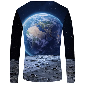 KYKU Luna maneca Lunga tricou Pământ Tricou Spațiu Teuri Universul Amuzant tricouri Topuri Haine Barbati Imprimare Sexy Inalta Calitate 2017