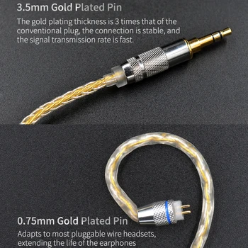 KZ Căști Aur, Argint Amestecat placat cu Upgrade-cablu de sârmă Căști pentru ZS10 Pro ZSN AS10 AS06 ZST ES4 ZSN Pro BA10 ES4 ZSX C12