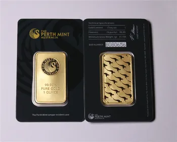 La Perth Mint 1 uncie Troy De 99,99% Aur Pur, Placat cu Replica de Suveniruri Australia Relief Mare Semn Bar de Aur dhl transport gratuit