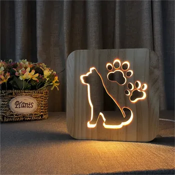 Labă de câine 3D din Lemn Lampa LED Copii Decorare Dormitor Lumina Alb Cald 6500K Decor de Birou Acasă Prieteni Copii Cadou de Ziua Picătură Navă