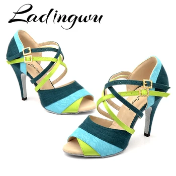 Ladingwu Nou Brand pentru Femei Pantofi de Dans cu Toc de Tango Dans latino Salsa Dans Pantofi Pentru Femei de Vânzări la Cald Maro Verde piele de Căprioară