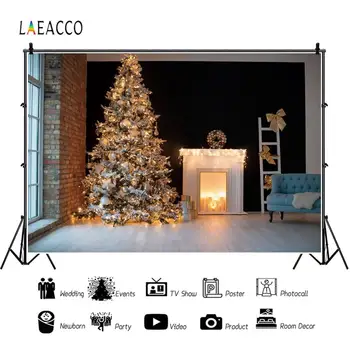 Laeacco Crăciun Fundaluri Șemineu, Canapea Cadouri Lumini Copac Fotografie Medii Cameră Decor Interior Photophone Studio Foto