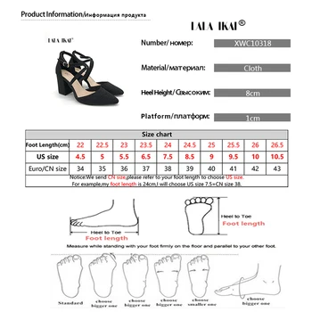 LALA IKAI femeii a Subliniat Paiete Sandale Sexy Solid cu Catarama Cruce Toc Gros Tocuri inalte Bling Pantofi de Vară 2020 Toamna C10318-4