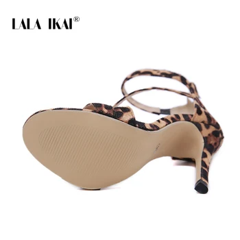 LALA IKAI Tocuri inalte Pantofi Leopard Femei Pompe Peep Toe cu Toc Înalt Sandale pentru Banchet Părți 014C3894-4