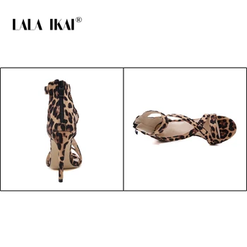 LALA IKAI Tocuri inalte Pantofi Leopard Femei Pompe Peep Toe cu Toc Înalt Sandale pentru Banchet Părți 014C3894-4