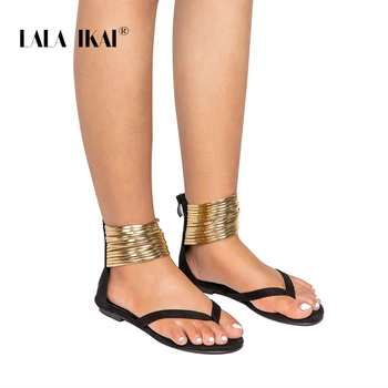 LALA IKAI Vara Plat Sandale Gladiator Flip Flops Bandă Îngustă Femei Sandale 2020 Noi de Vara Femei Pantofi 014A2039 -49