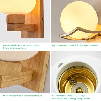 Lampa de perete cu LED de Candelabre, Lumini Moderne Nordic lemn sticla E27 Bec Decorativ Dormitor Noptieră Iluminat Interior Coridor Camera de zi