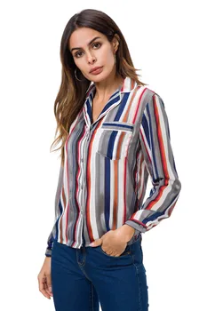 Lanbaiyijia brand de Moda tricouri Femei Bluza cu maneci lungi guler de turn-down linie de Argint se amestecă culoare Tricouri Tricouri Șifon