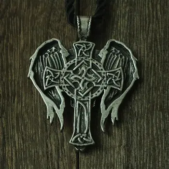 Lanseis 1buc Celt Cross barbati colier Irlandez Cruce Cu Aripi de Înger pandantiv Diablo Arhanghelul proteja talisman bijuterii