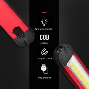 Lanterna LED-uri COB Lampă Felinar Camping în aer liber de Iluminat Reîncărcabilă Munca Lanterna USB de Încărcare Magnet Puternic Coajă de Metal rezistent la apa