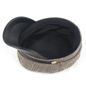 Lanxxy Epocă Carouri Militare Capace pentru Femei de Iarnă Capac Plat Casquette Piele Margine Pălării pentru Femei Gorras