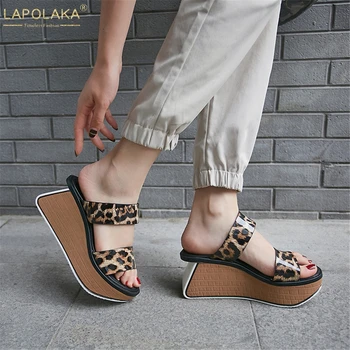 Lapolaka design de brand de Moda leopard Platforma din piele de brevet de Vară, Papuci de casă Pantofi Femeie Fierbinte de Înaltă Calitate, Papuci de Femei Pantofi