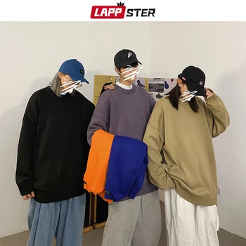 LAPPSTER Bărbați Solid Streetwear Iarna Tricotate Pulover 2020 Pulover Barbati coreean Harajuku Pulover Supradimensionat Casual Vintage Strat