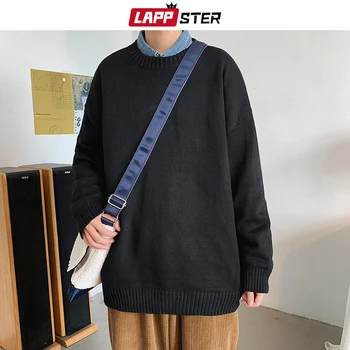 LAPPSTER Bărbați Solid Streetwear Iarna Tricotate Pulover 2020 Pulover Barbati coreean Harajuku Pulover Supradimensionat Casual Vintage Strat