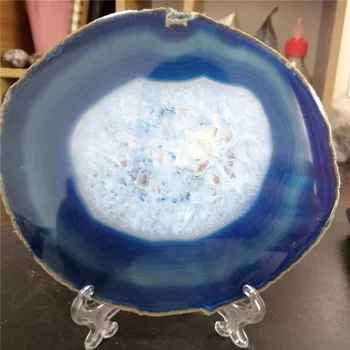 Larrge agate Geode piatră prețioasă coaster Agat albastru Felie+stenturi 120-140MM vindecare cuarț pietre si cristale ornament pentru decor cadou